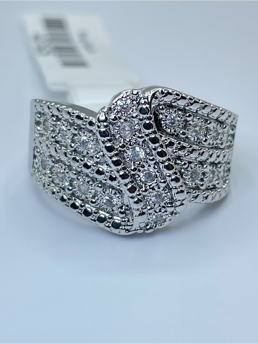 Swarovski Crystal Elements White Pave Crystals Art Deco Statement Ring Band Sz 8